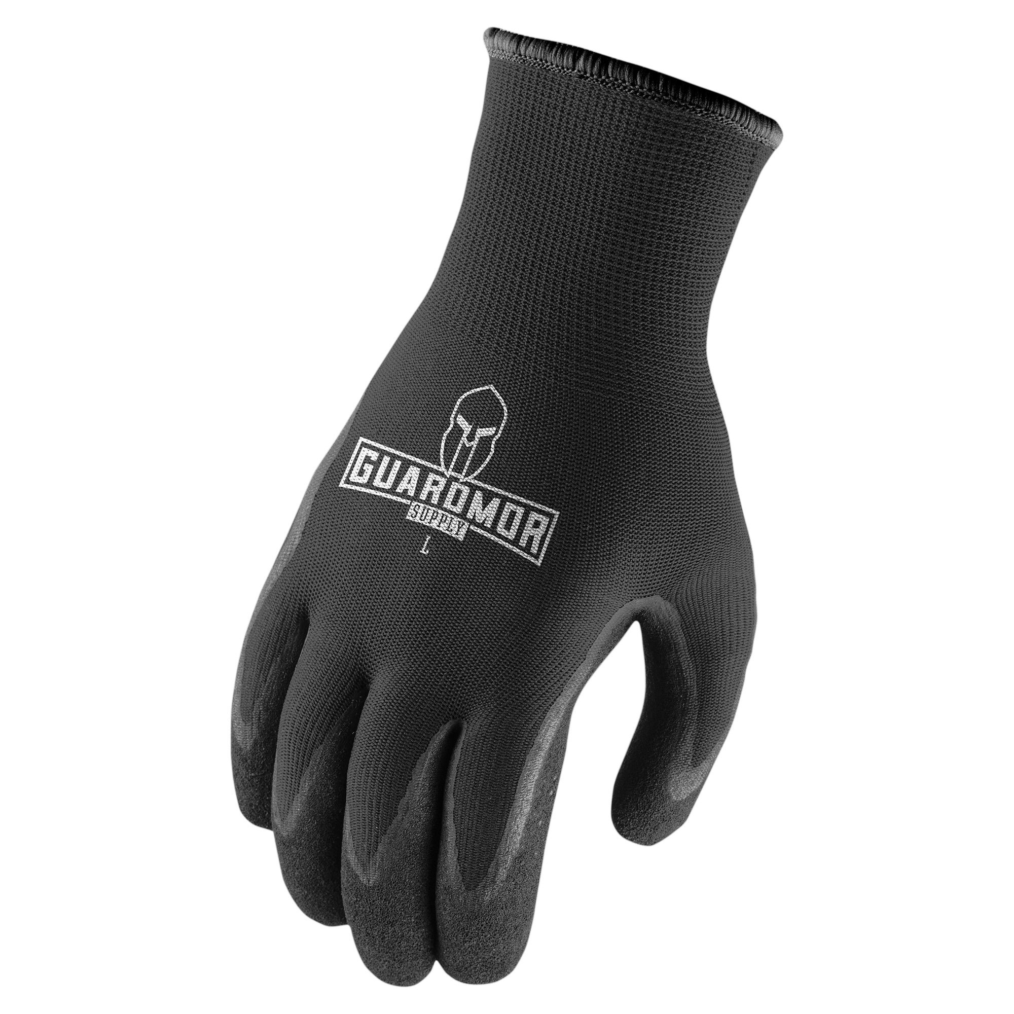 POLY TEXTURED NITRILE PALM GLOVE 13 GAUGE (MICROFOAM NITRILE) - BLACK - LRG