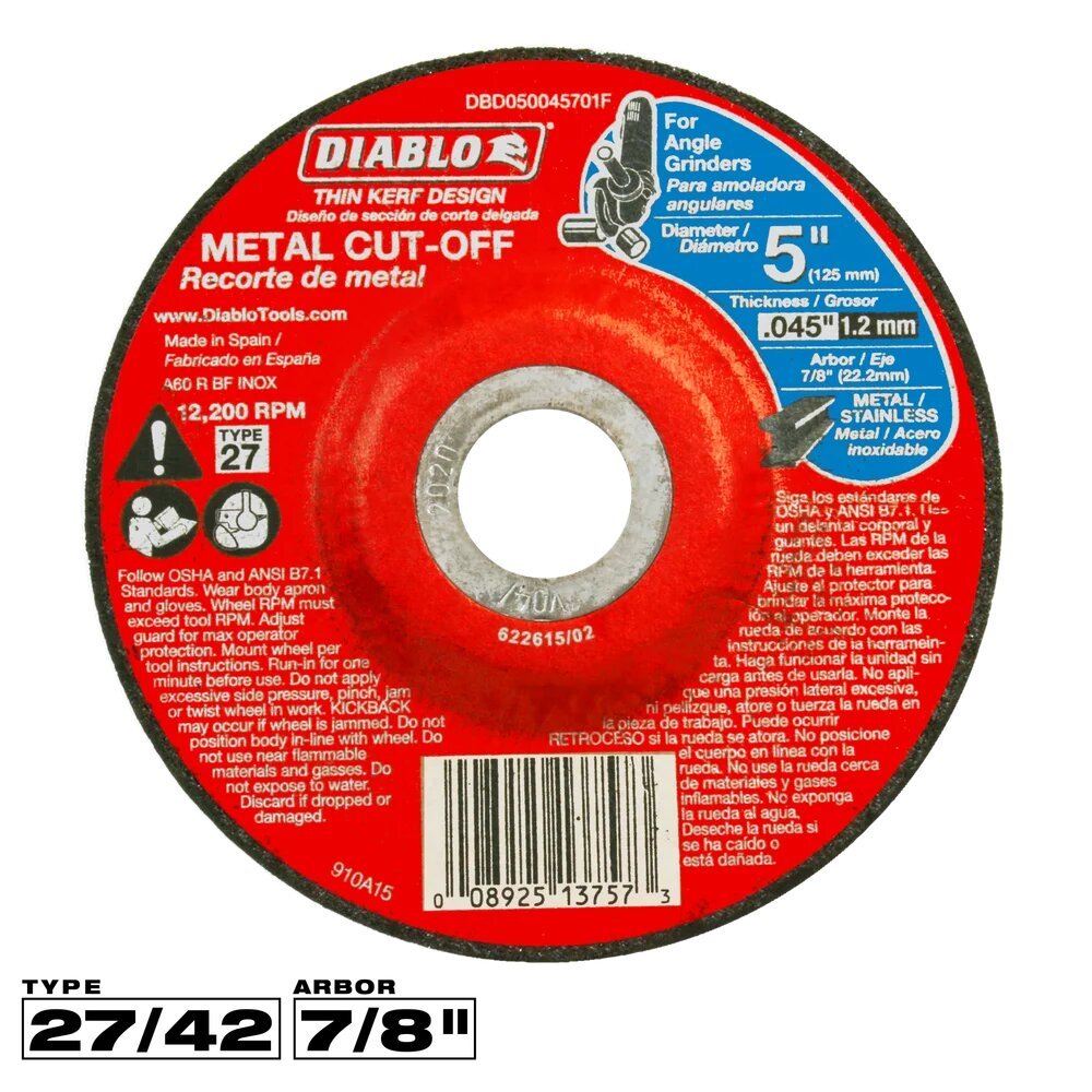 5" TYPE 27 METAL CUT-OFF WHEELS - DIABLO