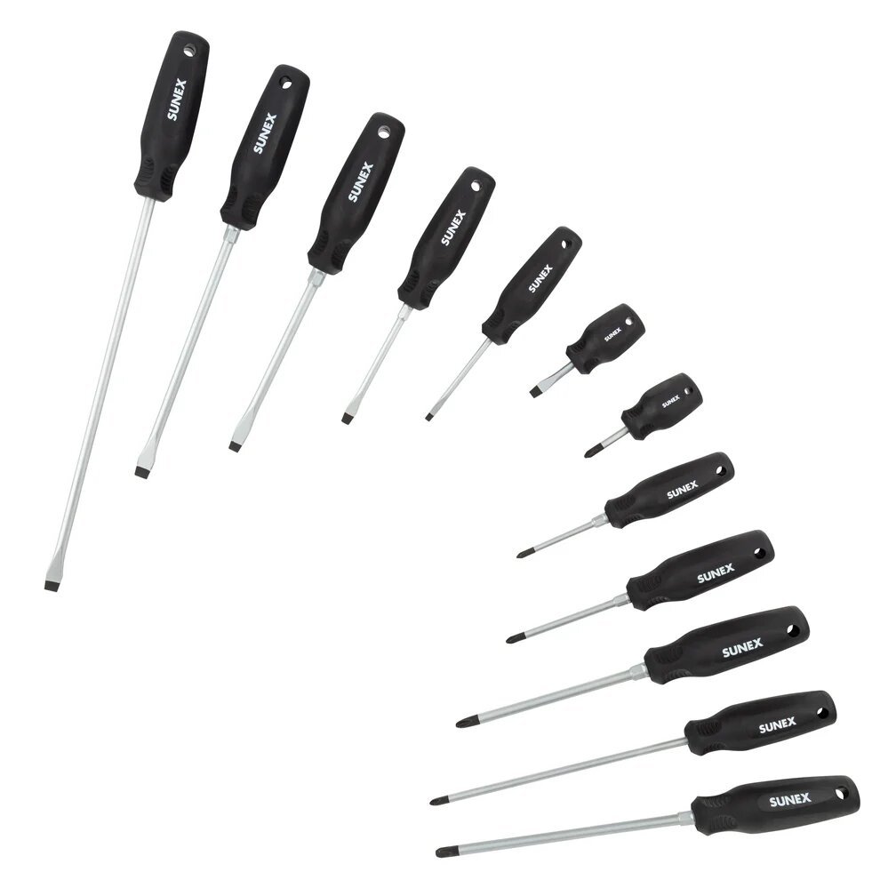 12 PIECE MAGNETIC PHILLIPS & SLOTTED SCREWDRIVER SET - SUNEX