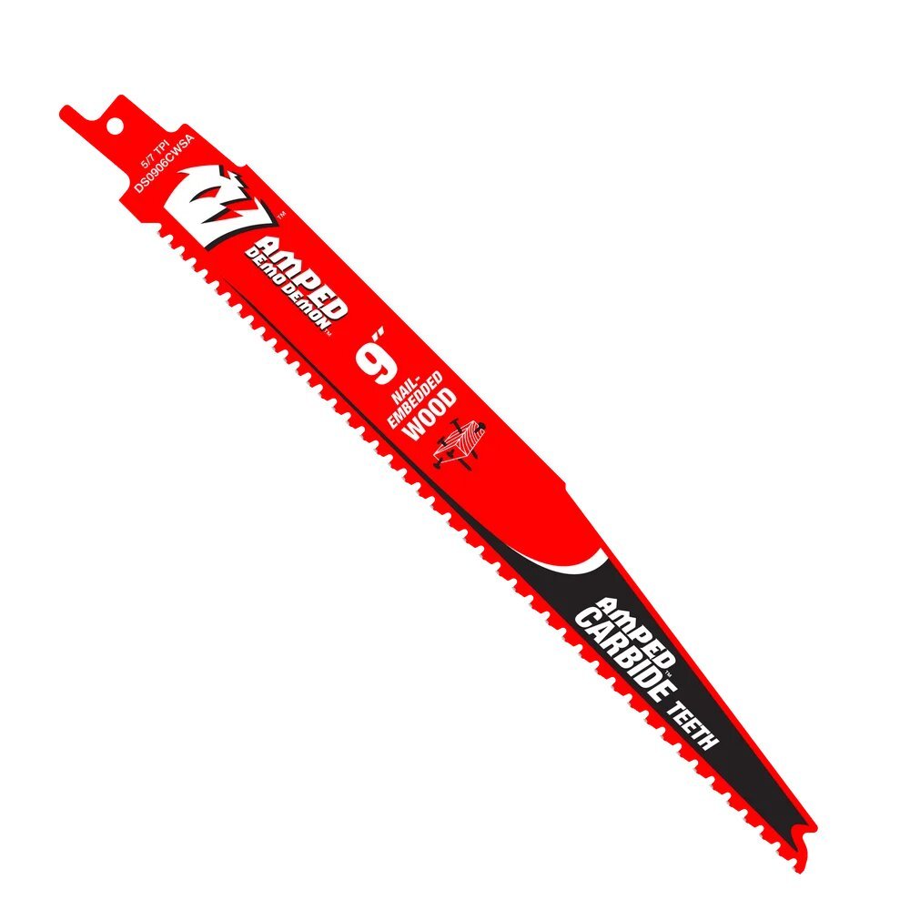 9" 5/7 TPI AMPED™ DEMO DEMON™ CARBIDE TEETH RECIPROCATING SAW BLADE FOR NAIL-EMBEDDED