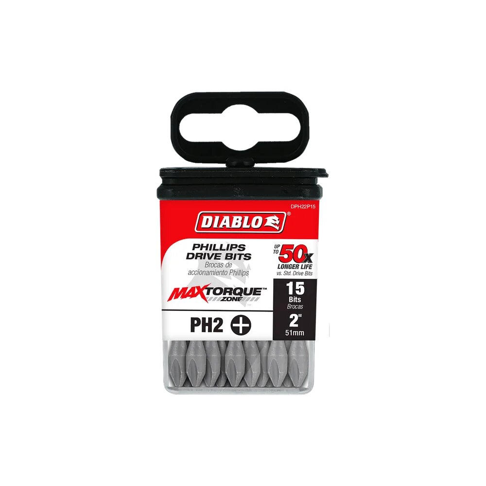 15PC #2 PHILLIPS, 2" SCREWDRIVER INSERT BITS- DIABLO