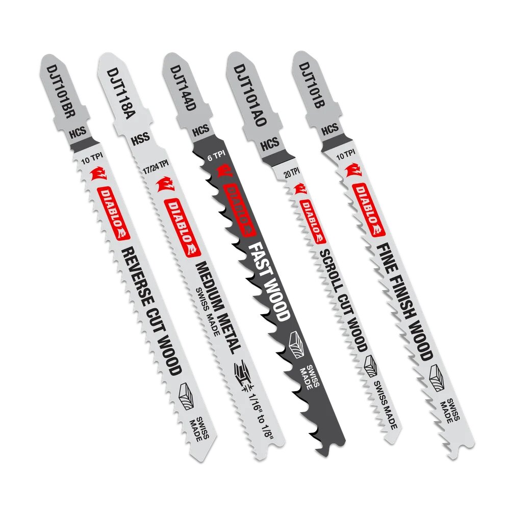 5PC T-SHANK JIG SAW BLADES- WOOD AND METAL- DIABLO