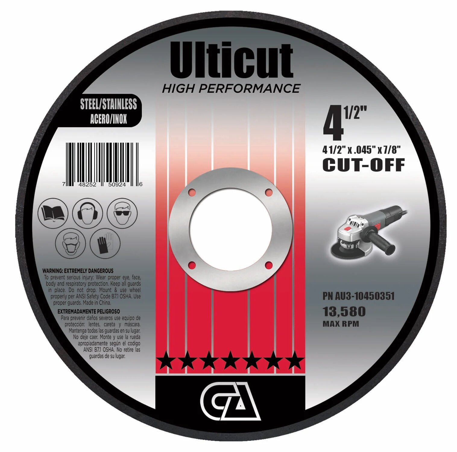 4-1/2" X 045" X 7/8" STEEL/STAINLESS CUTTING WHEEL - CONTINENTAL ABRASIVE