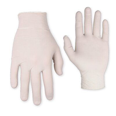 LATEX DISPOSABLE GLOVES, PRE-POWDERED, 100/BOX