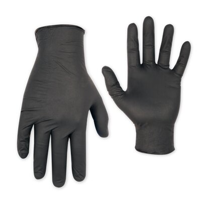 BLACK NITRILE DISPOSABLE GLOVES, NON-POWDERED, 100/BOX