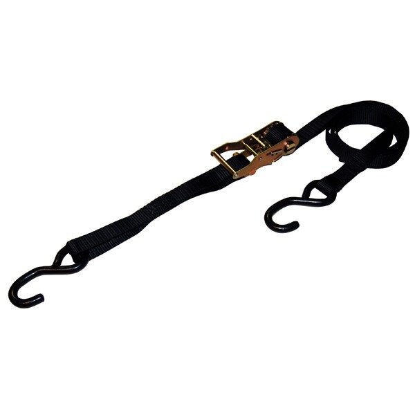 TIE-DOWN, RATCHET, 1" X 6' W/WIDE HANDLE & COATED S-HOOKS (BULK)