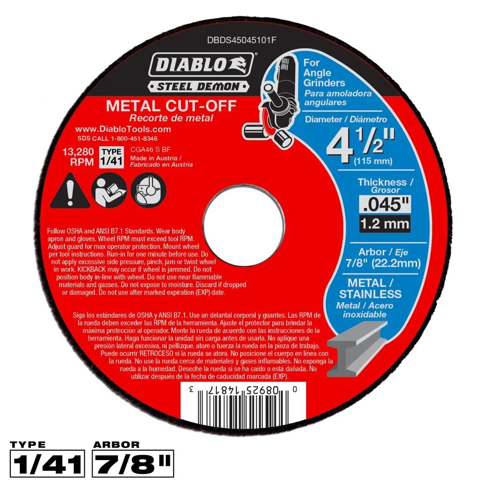 4-1/2" STEEL DEMON METAL CUT-OFF WHEEL- DIABLO