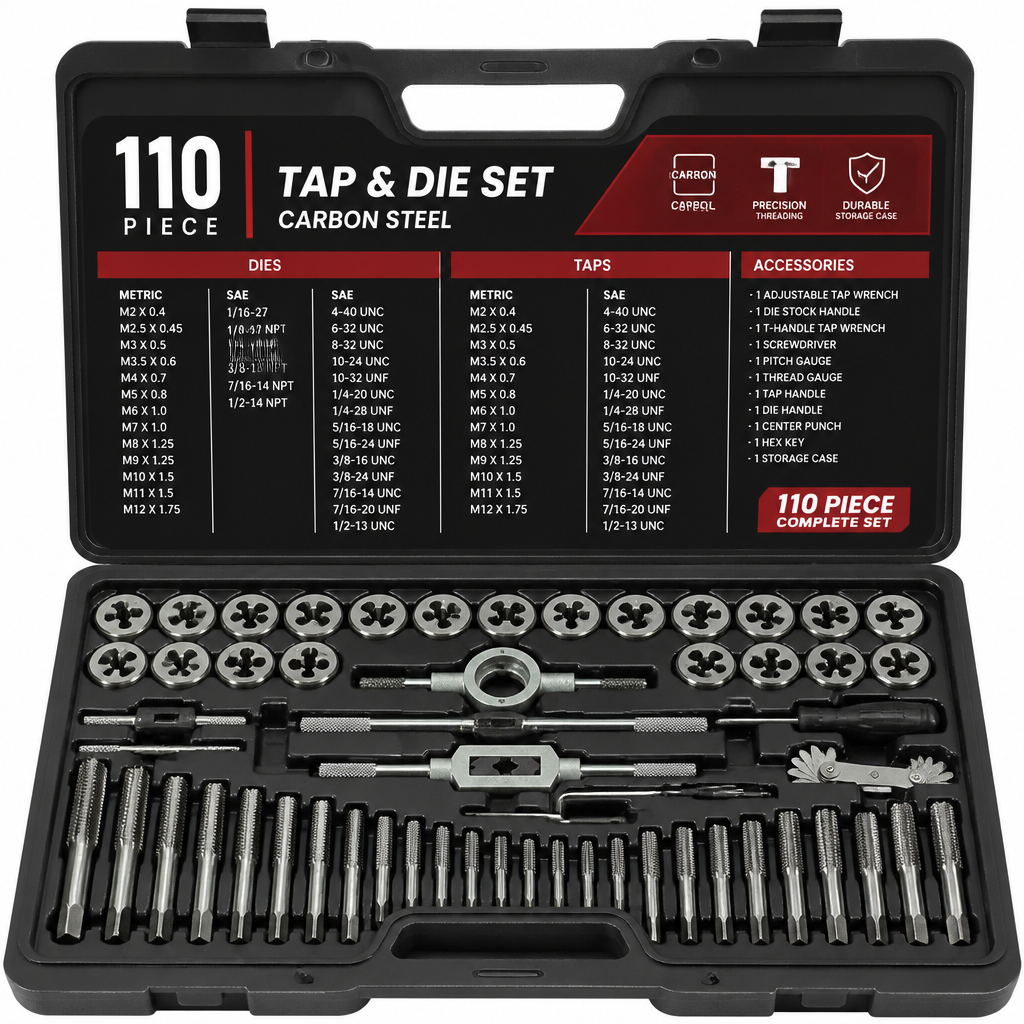 110 PIECE INDUSTRIAL TAP & DIE SET CARBON STEEL HSS