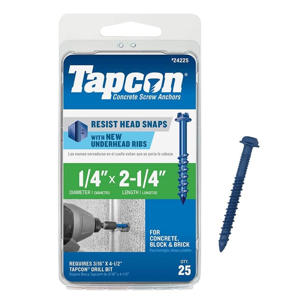 SCREWS - 1/4" X 2-1/4" HEX HEAD - TAPCON - 100/BOX