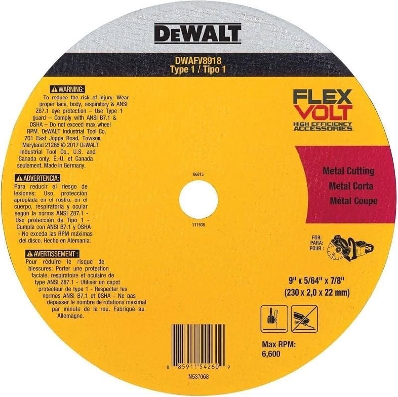 9”x 5/64” x 7/8” METAL CUT OFF WHEELS - DEWALT