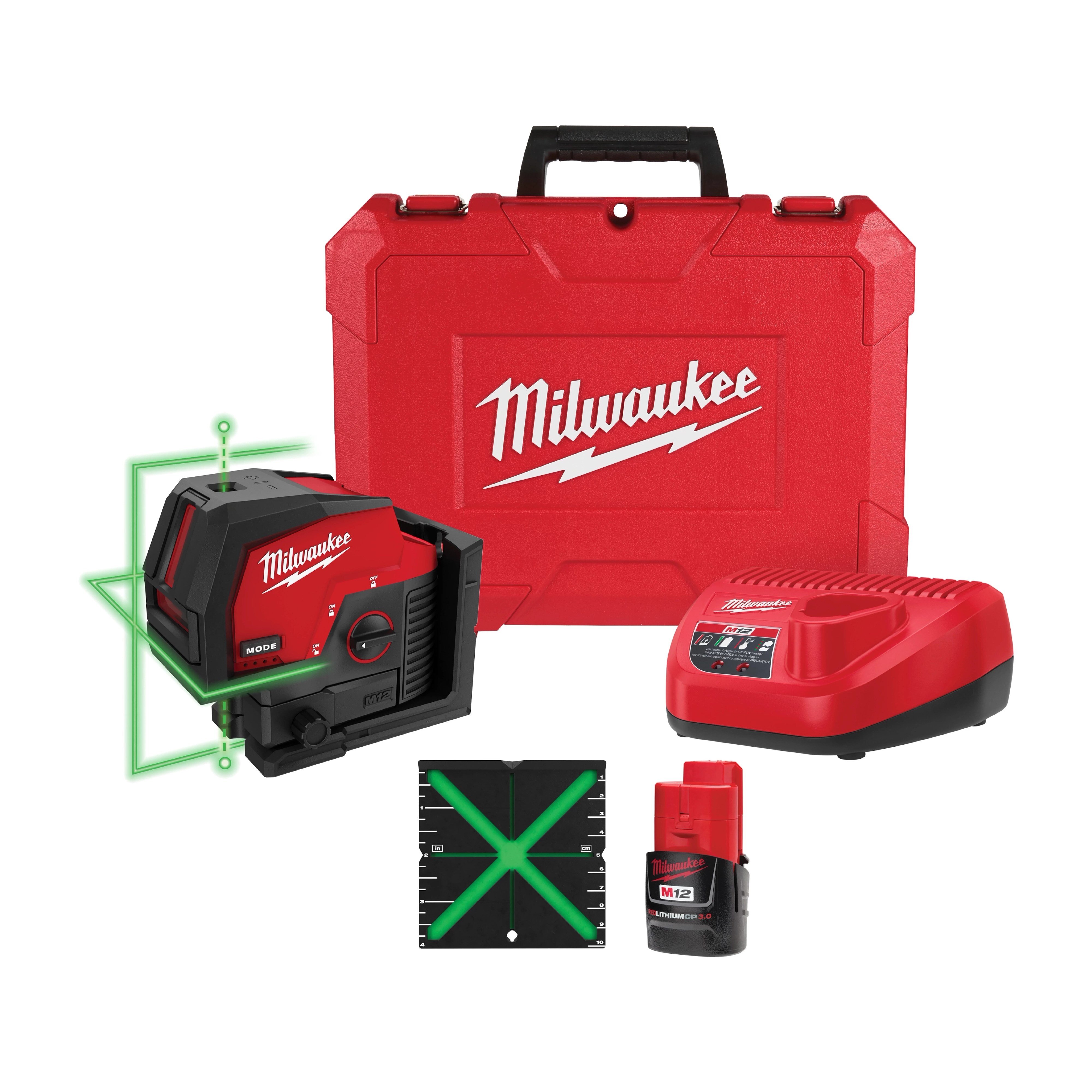 LEVEL- M12 GREEN CROSSLINE & PLUMB POINTS LASER LEVEL KIT- MILWAUKEE