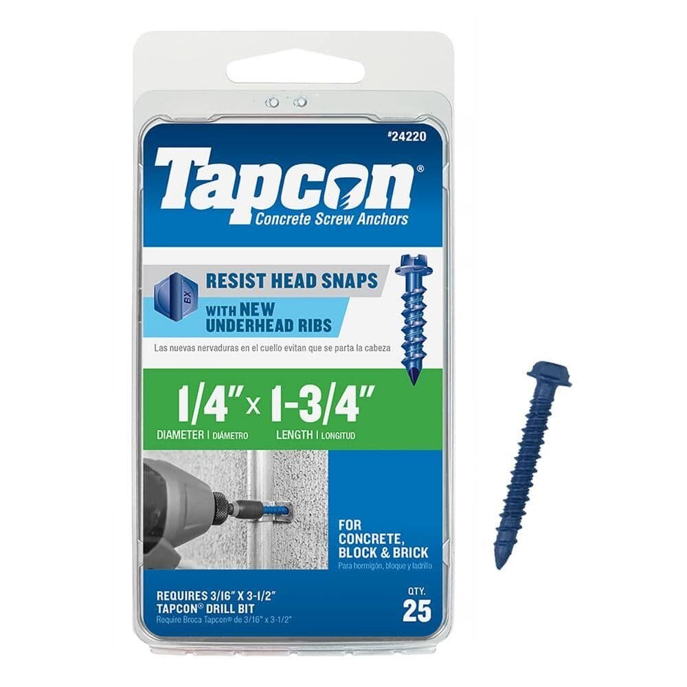 SCREW - 1/4" X 1-3/4" - HEX HEAD- TAPCON -- 100 PER BOX