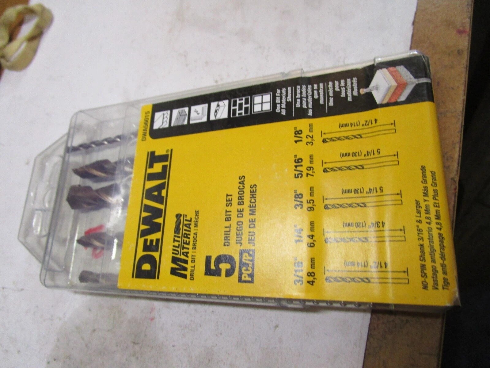 DEWALT DWA56015 5-PIECE MULTI-MATERIAL CARBIDE TIP DRILL BIT SET
