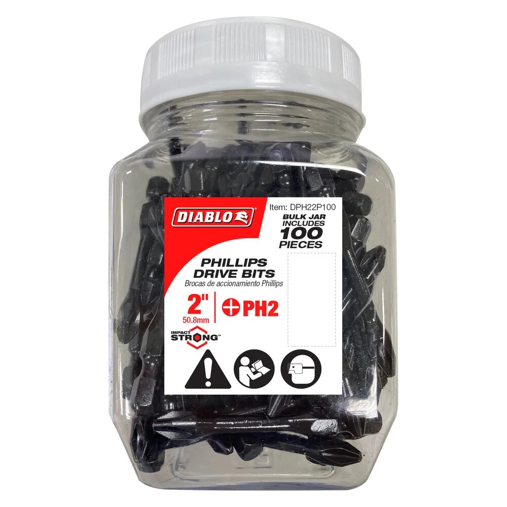 100PC #2 PHILLIPS, 2" SCREWDRIVER INSERT BITS- DIABLO