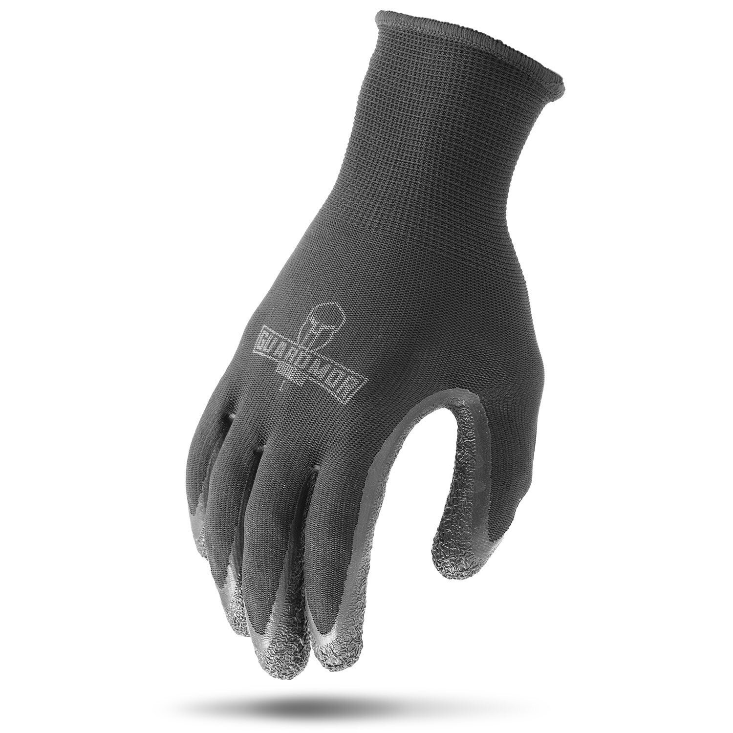 CRINKLE LATEX PALM BLACK 13G POLYESTER KNIT GLOVE WITH LATEX PALM - LRG