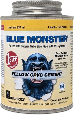 1/2 PINT (8 FL OZ) BLUE MONSTER CPVC CEMENT