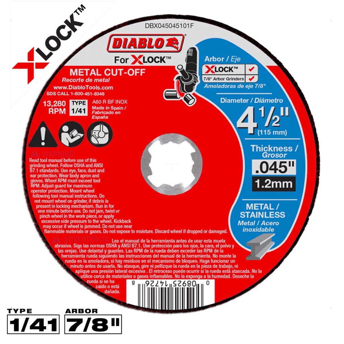 4-1/2" X-LOCK THIN METAL CUT-OFF DISC- DIABLO