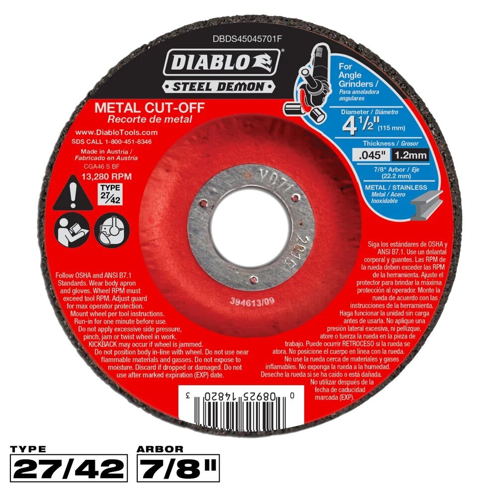 4-1/2" TYPE 27 STEEL DEMON METAL CUT OFF WHEEL  - DIABLO
