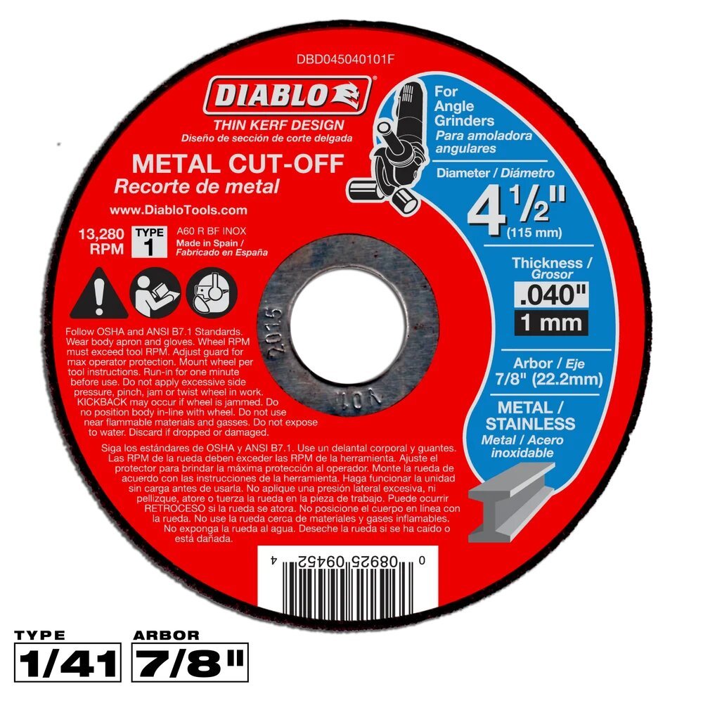 4-1/2" X .040" X 7/8" METAL CUT-OFF WHEEL- DIABLO