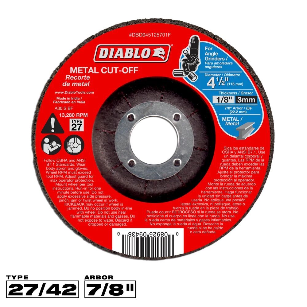 4-1/2" TYPE 27 METAL CUT-OFF WHEEL- DIABLO