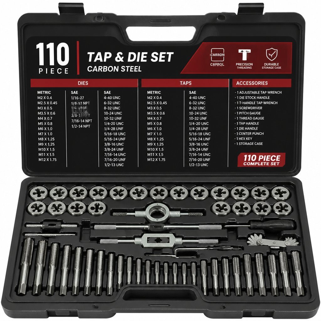 110 PIECE INDUSTRIAL TAP & DIE SET CARBON STEEL HSS