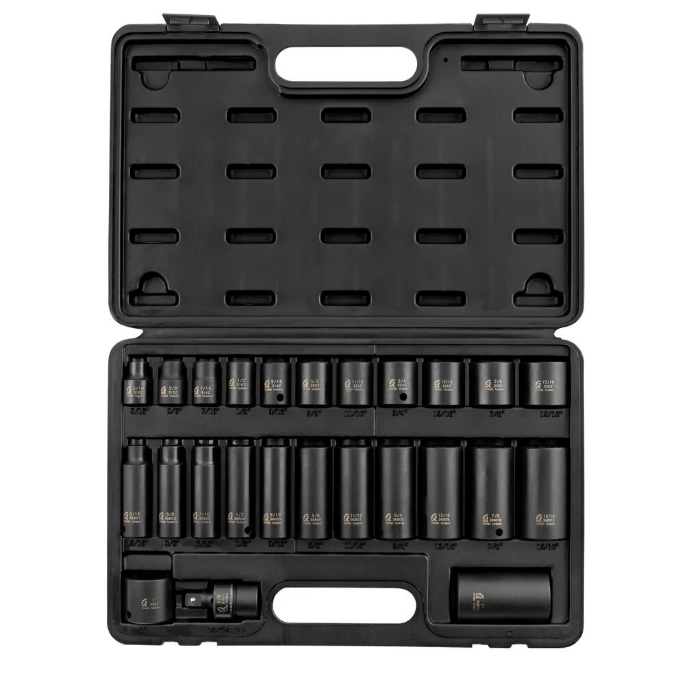 3/8” DRIVE 25PC 5/16”-1” 12 POINT MASTER IMPACT SOCKET SET - SUNEX