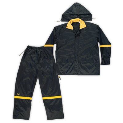 BLACK 3 PIECE NYLON RAIN SUIT - M