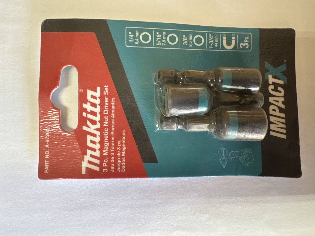3PC MAGNETIC NUT SETTER DRIVER SET 1/4”, 5/16”, 3/8” X 1-3/4” - MAKITA