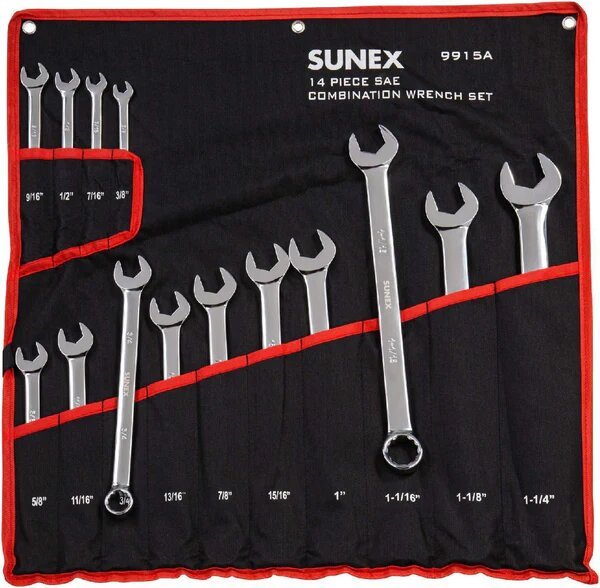 14 PC. SAE FULL POLISH V-GROOVE COMBINATION WRENCH SET - SUNEX