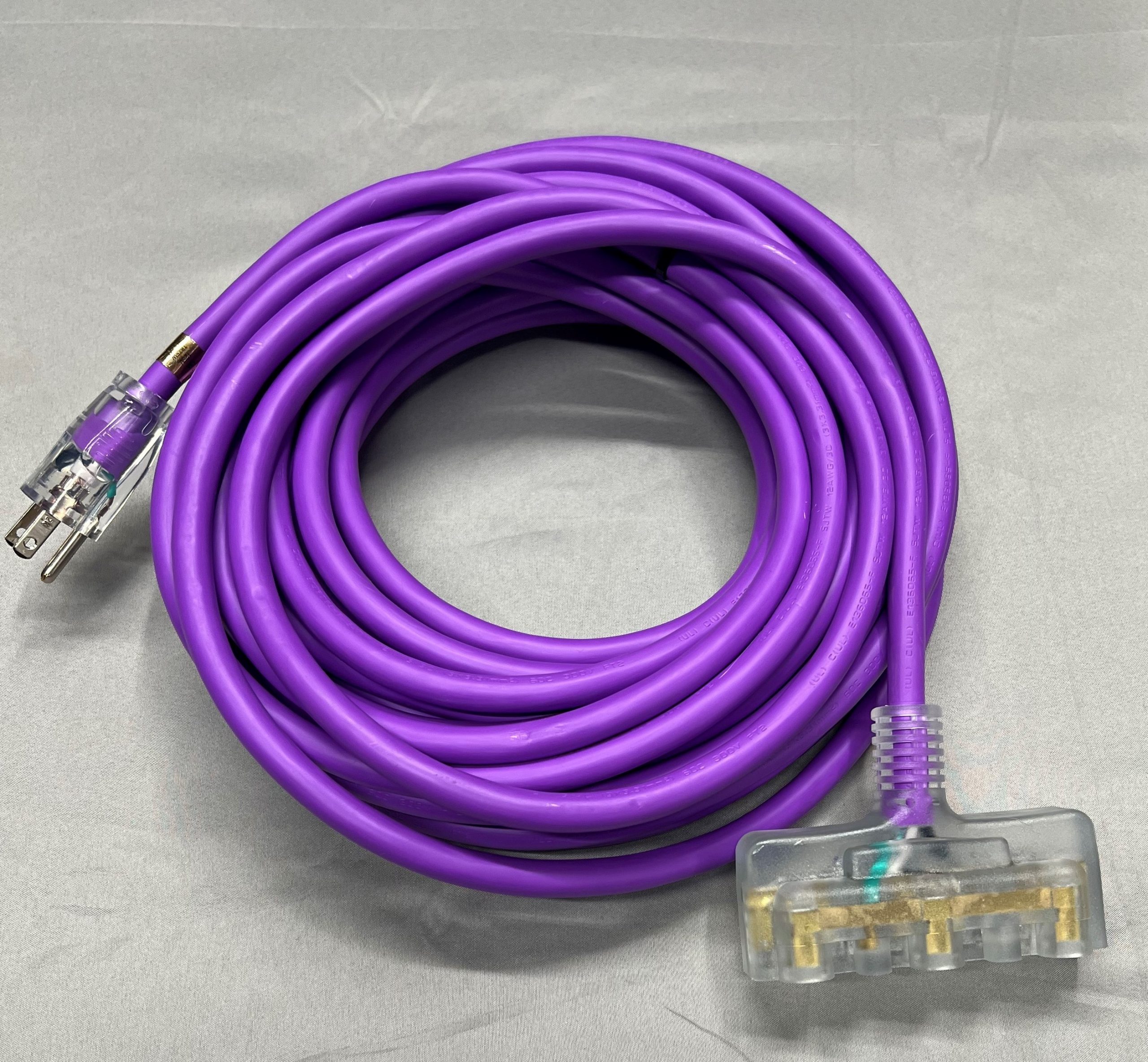 CORD - 12/3 X 25' EXTENSION CORD - TRIPLE TAP - LIGHTED END - PURPLE - CUSTOMIZED
