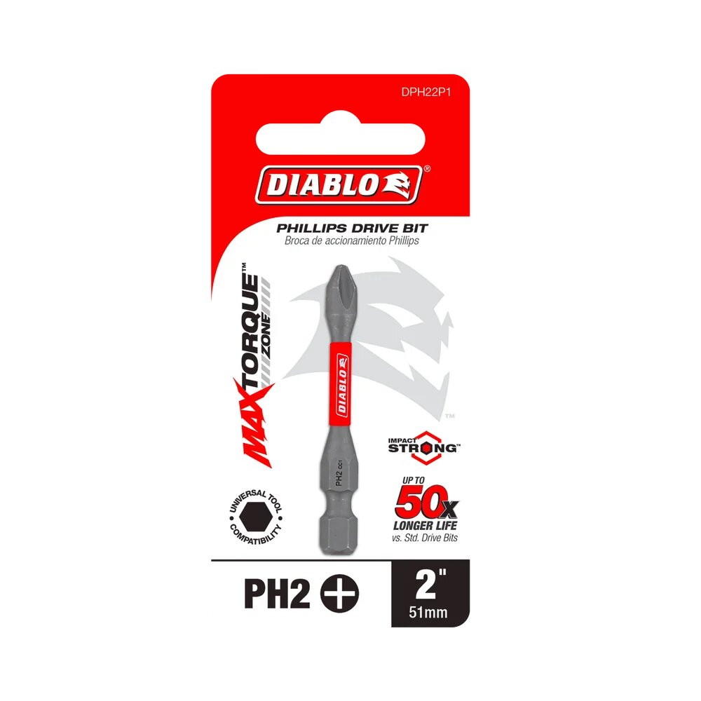 #2 PHILLIPS, 2" SCREWDRIVER INSERT BITS- DIABLO