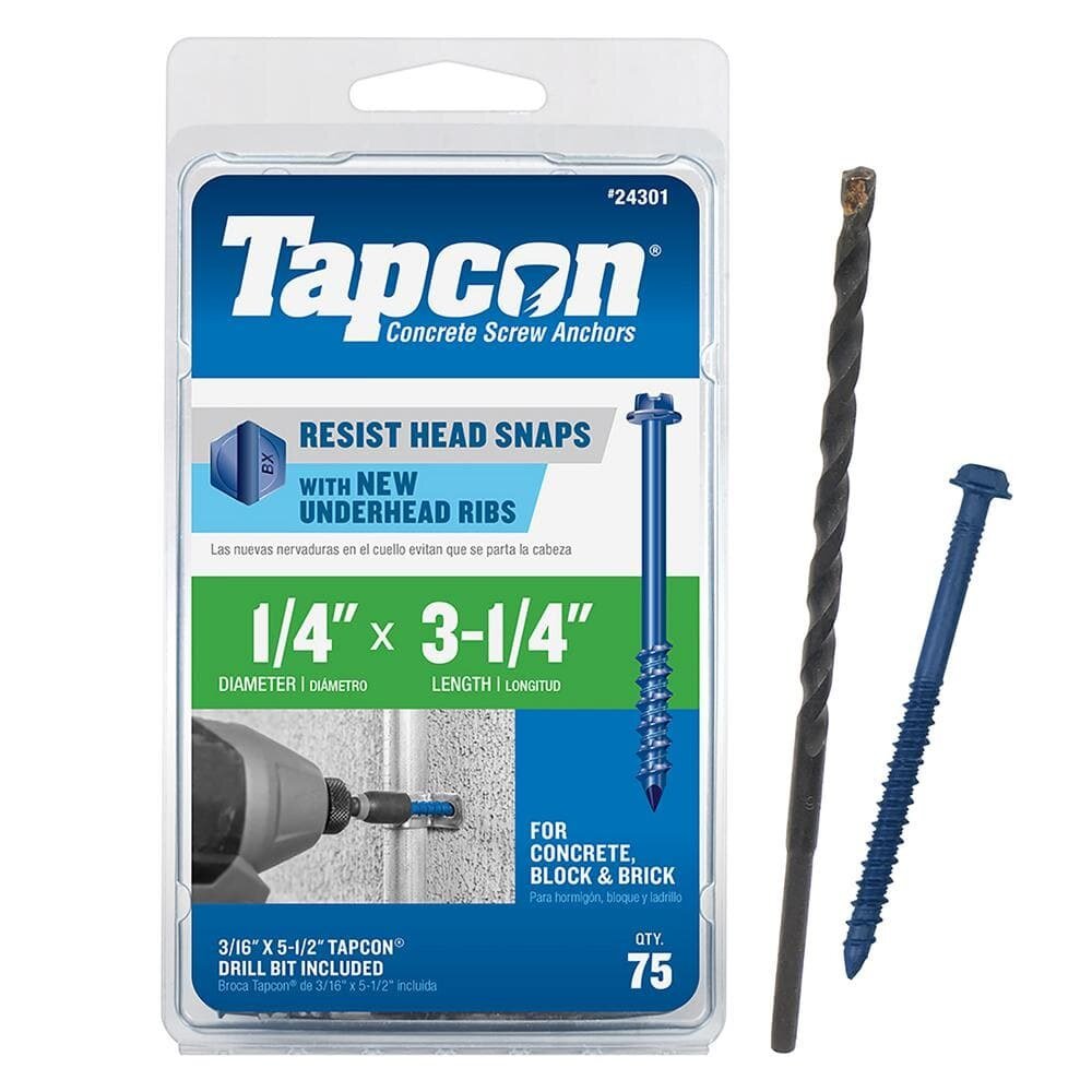SCREWS - 1/4" X 3-1/4" HEX HEAD - TAPCON - 1000/BOX