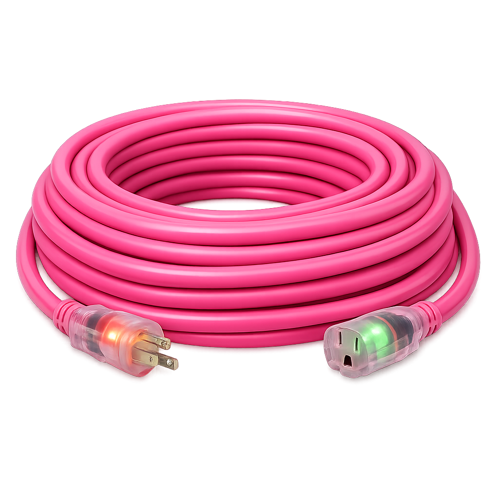 CORD - 14 GAUGE SJTW EXTENSION CORD W/ LIGHTED END - 50' - PINK - CUSTOMIZED