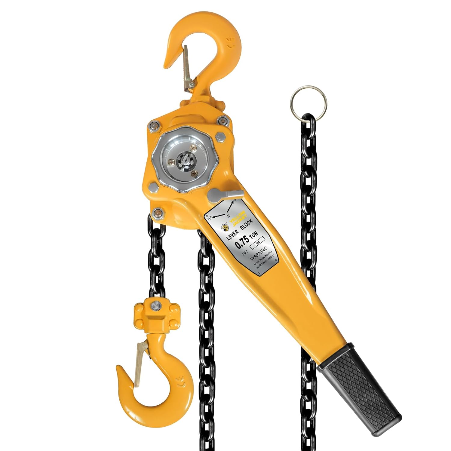 3/4‑TON YELLOW 10 FT STEEL LEVER CHAIN HOIST WITH LOG HOOK