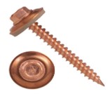 #10-12 X 3 SELF-PIERCING SCREWS, 1/4" TALL IHWH WIDE WASHER UNSLOTTED, SEALING WASHER, 410 STAINLESS STEEL, COPPER PLATED