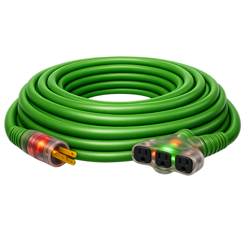 CORD - 14 GA - 100' - SJTW EXTENSION CORD W/LIGHTED END - GREEN - CUSTOMIZED