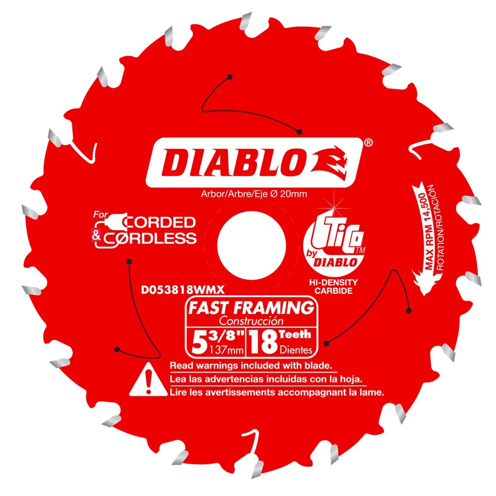 5-3/8" X 18‑TEETH FAST FRAMING SAW BLADE FOR WOOD - DIABLO