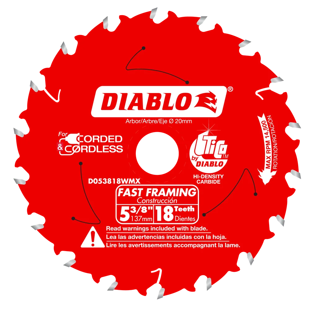 5-3/8" X 18‑TEETH FAST FRAMING SAW BLADE FOR WOOD - DIABLO