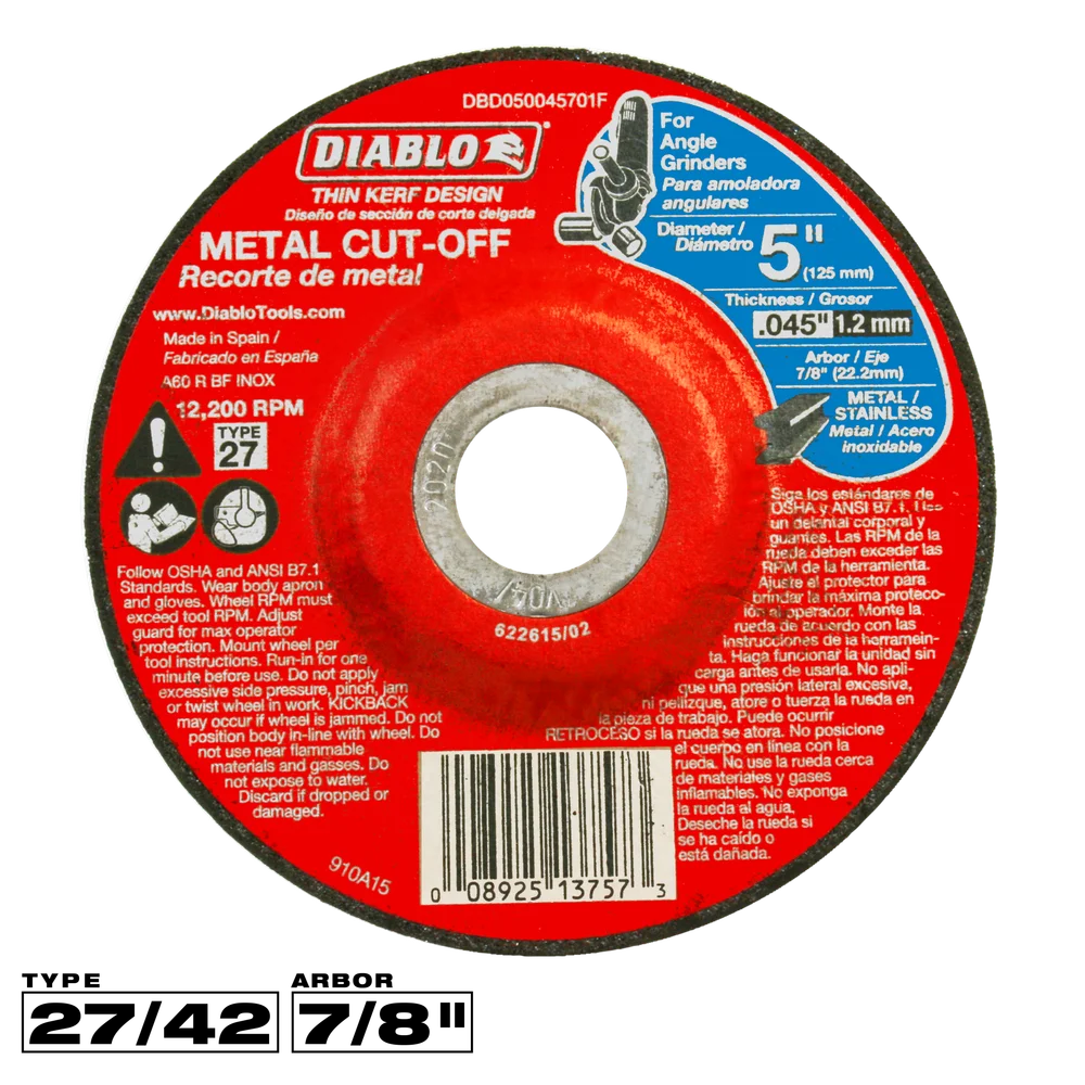 5" TYPE 27 METAL CUT-OFF WHEELS - DIABLO