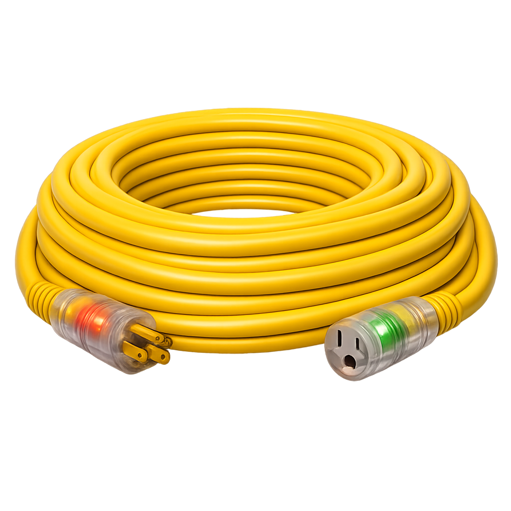 CORD - 14 GA - 100' - SJTW EXTENSION CORD W/LIGHTED END - YELLOW - CUSTOMIZED
