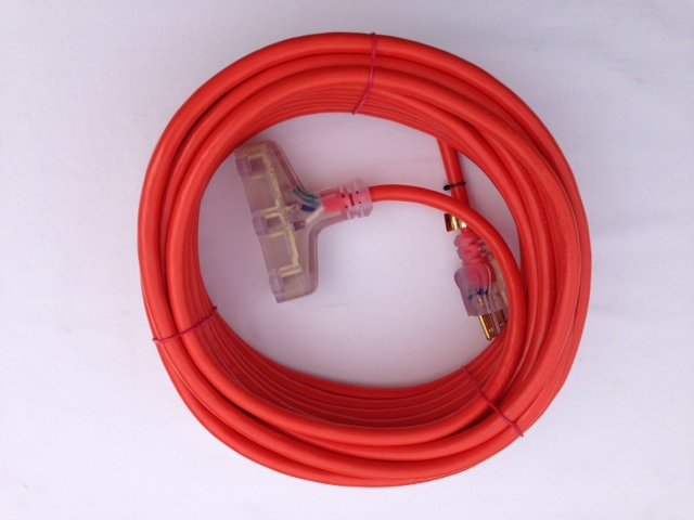 12G 50' SJTW TRIPLE TAP EXTENSION CORD W/LIGHTED END - RED