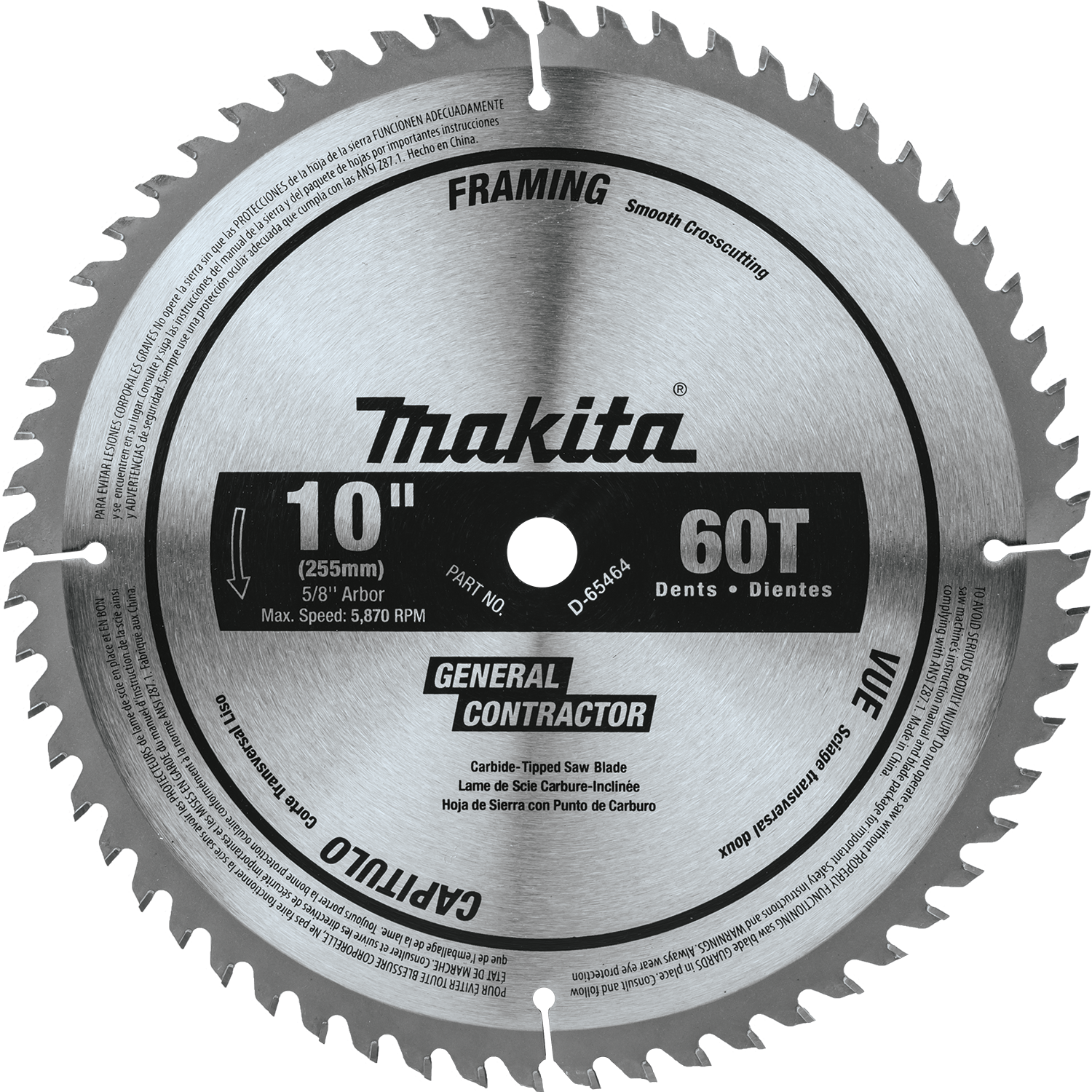 10" X 60T MICRO-POLISHED MITER SAW BLADE - MAKITA