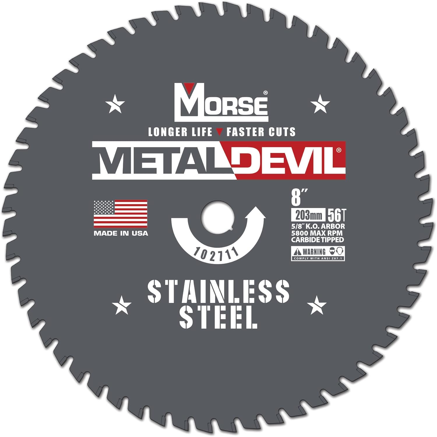 8" METAL DEVIL CARBIDE TIPPED STAINLESS‑STEEL CUTTING SAW BLADE - MORSE