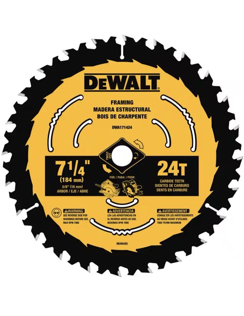 7 1/4” X 24T FRAMING BLADE - DEWALT