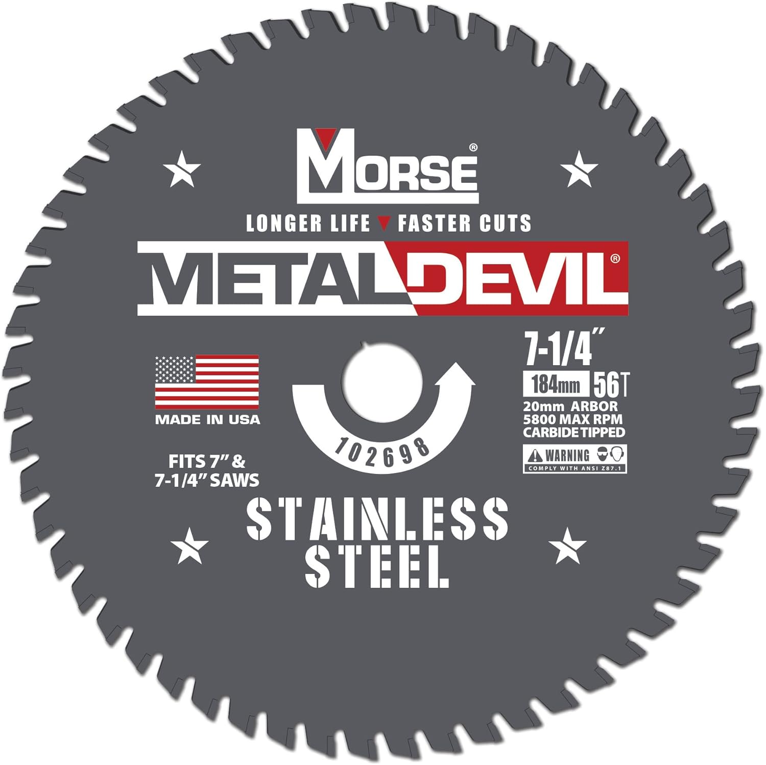 7-1/4" 56T NON-FERROUS METAL STEEL SAW BLADE- MORSE