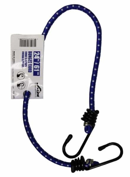 BUNGEE CORD, STANDARD, 24" W/VINYL COATED HOOKS W/TIP COVERS (BLUE/WHITE)
