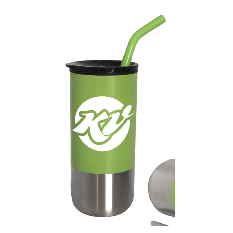 18 OZ. DOUBLE WALLED STAINLESS STEEL TUMBLER W/SILICONE TIP STRAW