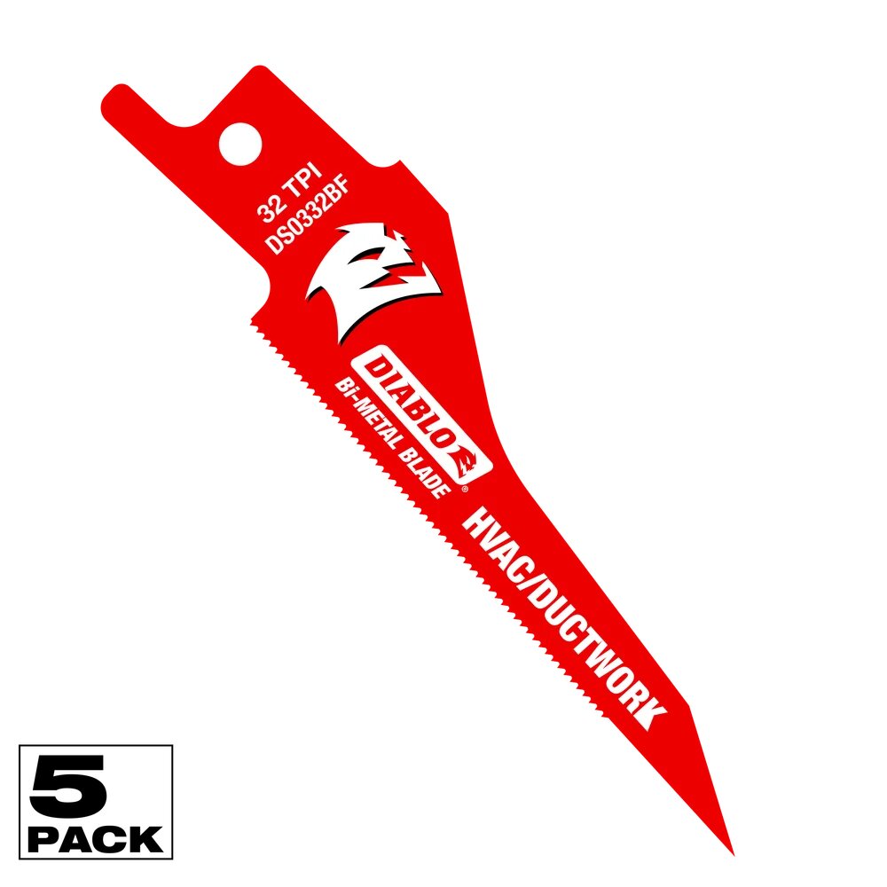 3‑1/4" 32 TPI BI‑METAL RECIPROCATING SAW BLADES FOR HVAC / DUCTWORK (5‑PK) - DIABLO
