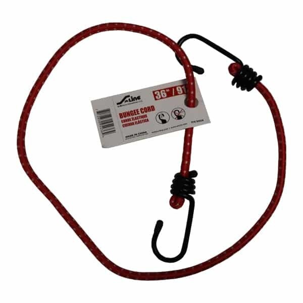 BUNGEE CORD, STANDARD, 36" W/VINYL COATED HOOKS W/TIP COVERS (RED/WHITE)