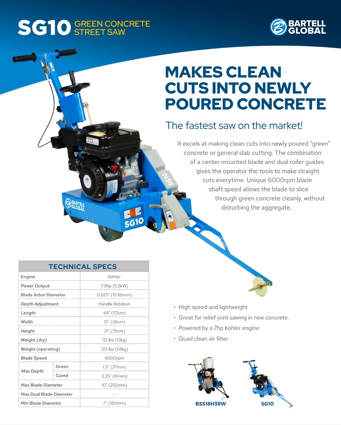 10" GREEN CONCRETE WALK BEHIND SAW - BG